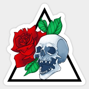 Skull and Rose Flower Triangular Shape Sticker